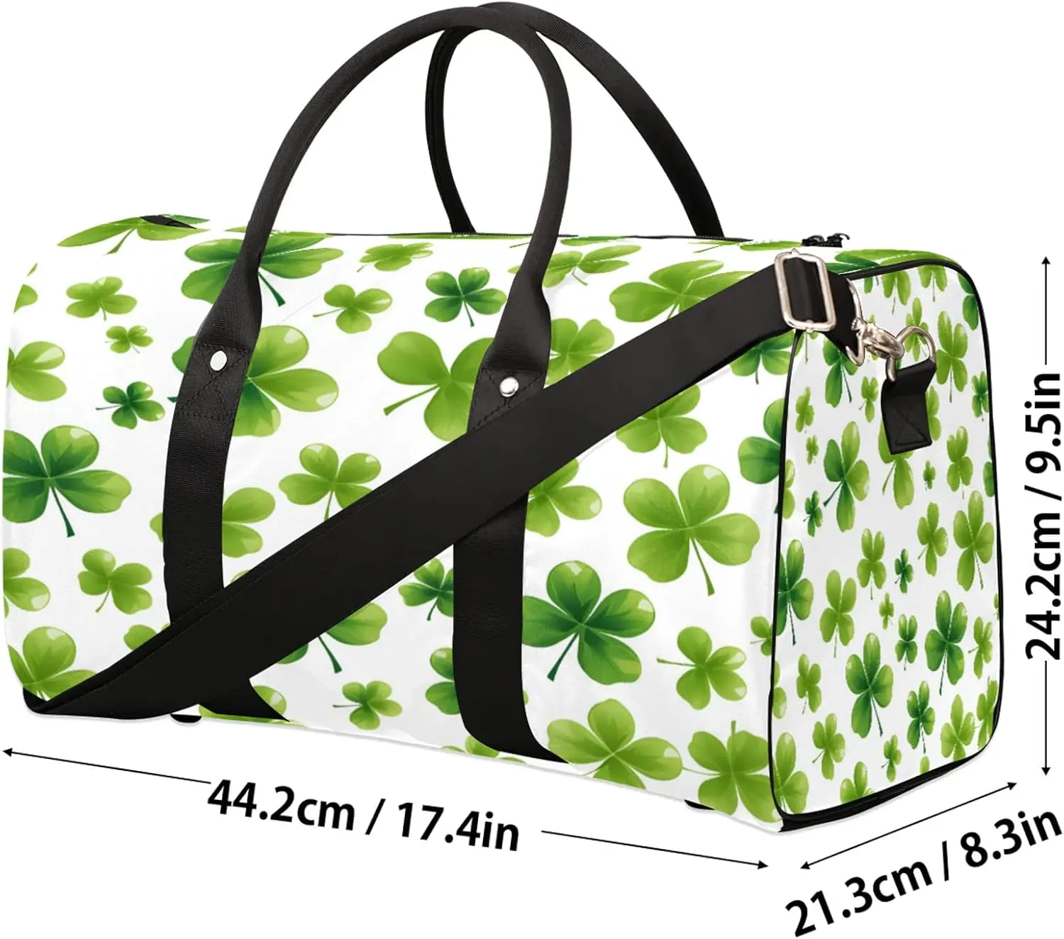 St Patricks Day Lucky Clover Travel Bag for Men Women, Gym Duffle Bags for Travel, Carry On Luggage Bag, Weekender Overnight Workout Bags
