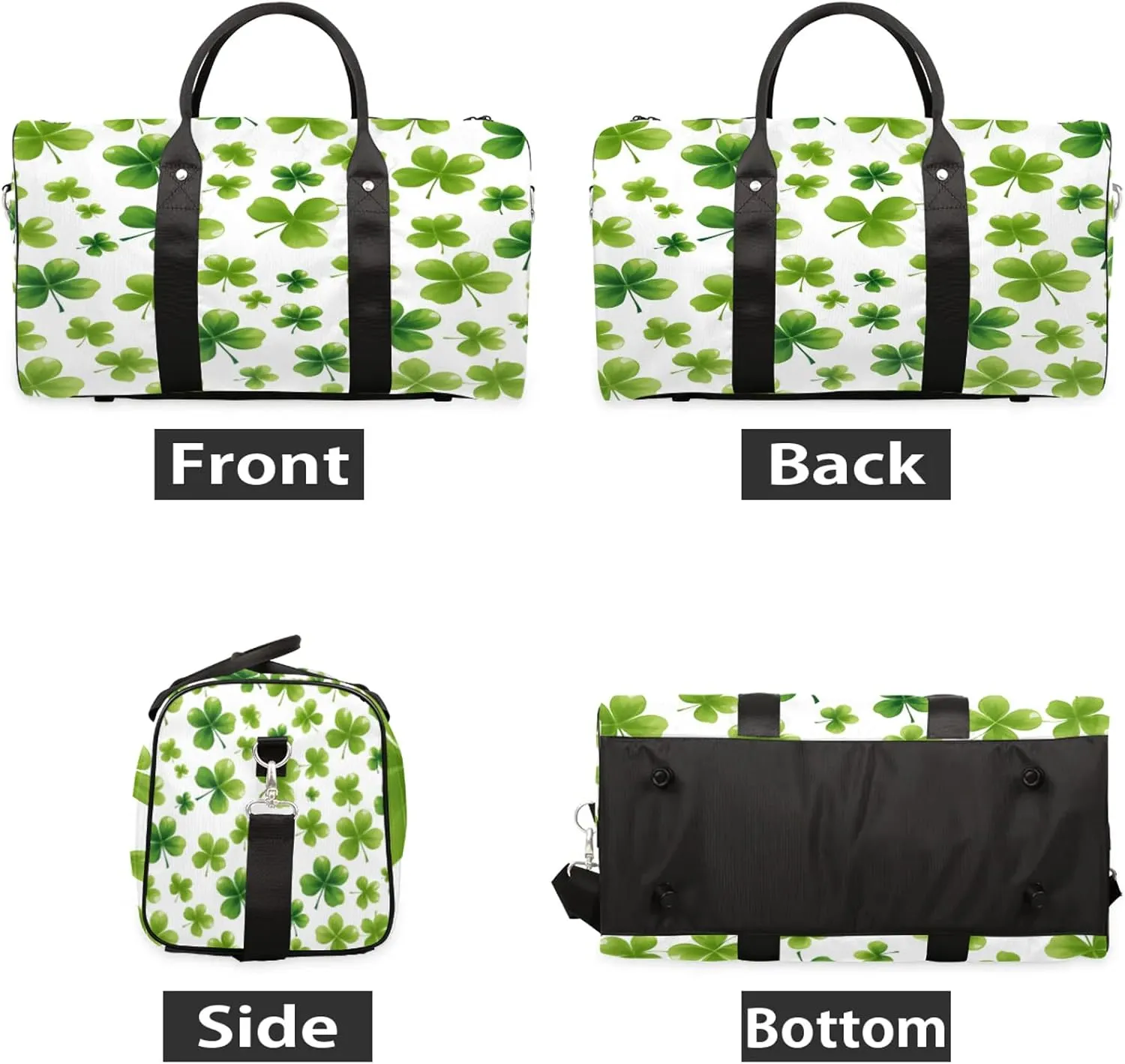 St Patricks Day Lucky Clover Travel Bag for Men Women, Gym Duffle Bags for Travel, Carry On Luggage Bag, Weekender Overnight Workout Bags