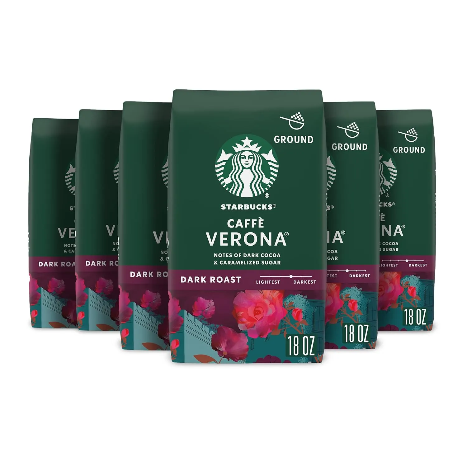 Starbucks Ground Coffee, Dark Roast Coffee, Caffè Verona, 100% Arabica, 6 bags (18 oz each)