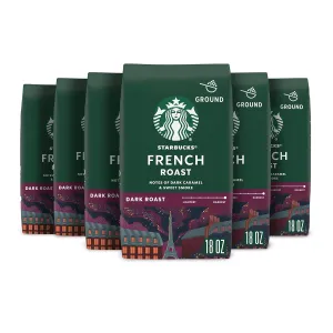 Starbucks Ground Coffee, Dark Roast Coffee, French Roast, 100% Arabica, 6 bags (18 oz each)