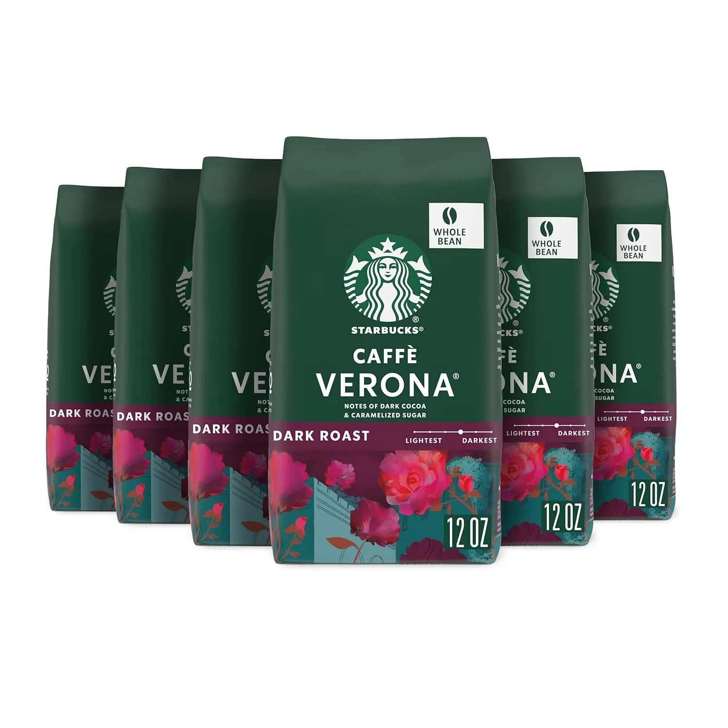 Starbucks Whole Bean Coffee, Dark Roast Coffee, Caffè Verona, 100% Arabica, 6 bags (12 oz each)