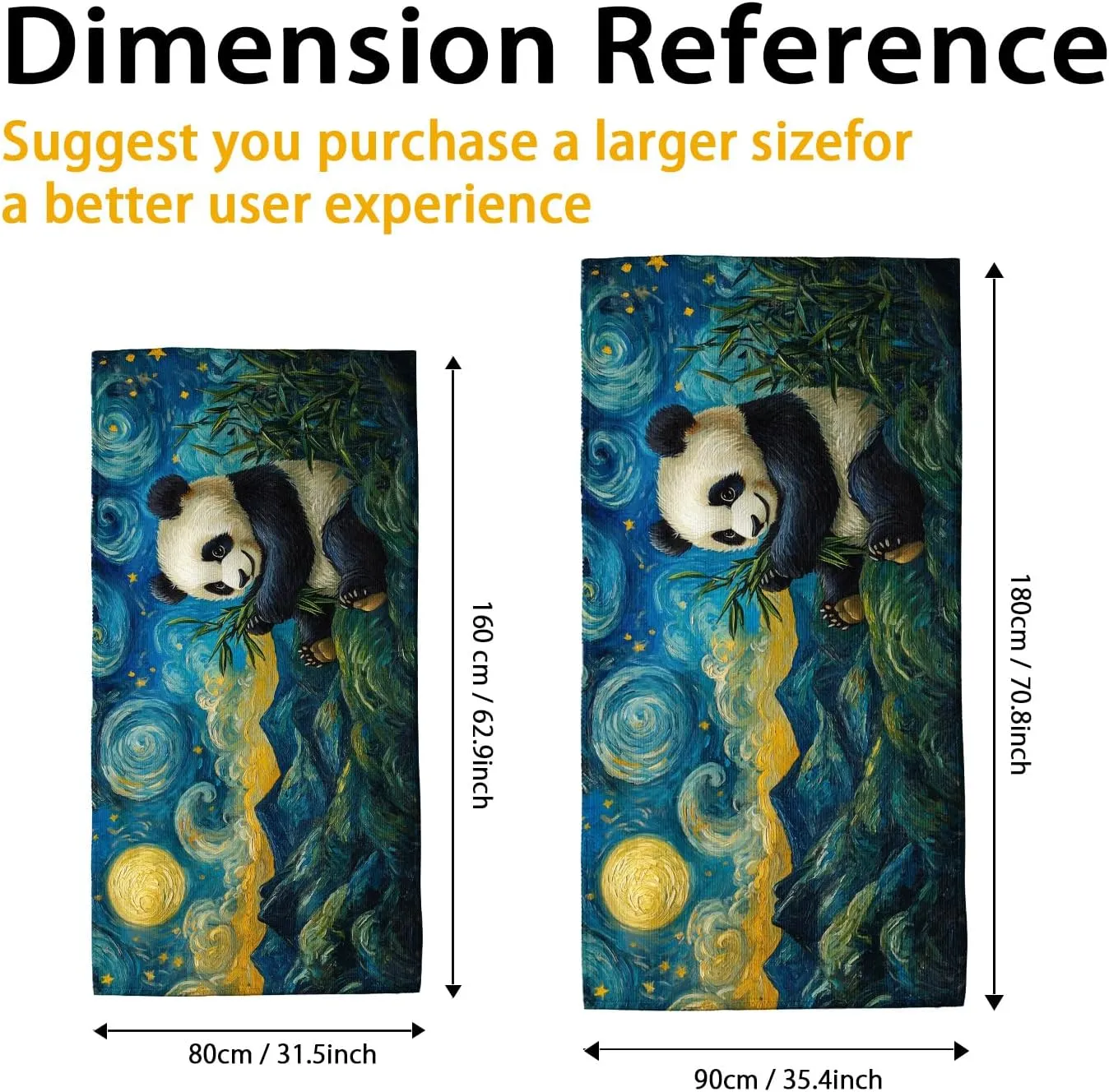 Starry Night Panda Microfiber Beach Towel Soft Plush Sand Free Lightweight Blanket, Quick Dry Absorbent Travel Picnic Essentials, Outdoor Camping Pool Gym 70x35 Inch