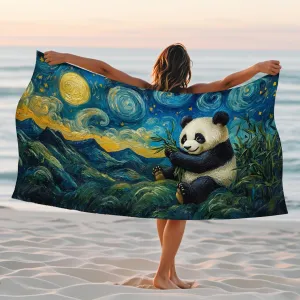 Starry Night Panda Microfiber Beach Towel Soft Plush Sand Free Lightweight Blanket, Quick Dry Absorbent Travel Picnic Essentials, Outdoor Camping Pool Gym 70x35 Inch
