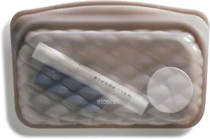 Stasher Premium Silicone Reusable Makeup Touch-Up Bag, Taupe | Beauty & Travel Toiletry Bag, Storage Bag Organizer | Dishwasher & Heat Safe | TSA Friendly | BPA Free, Leak-free, Eco Friendly, 12 Oz