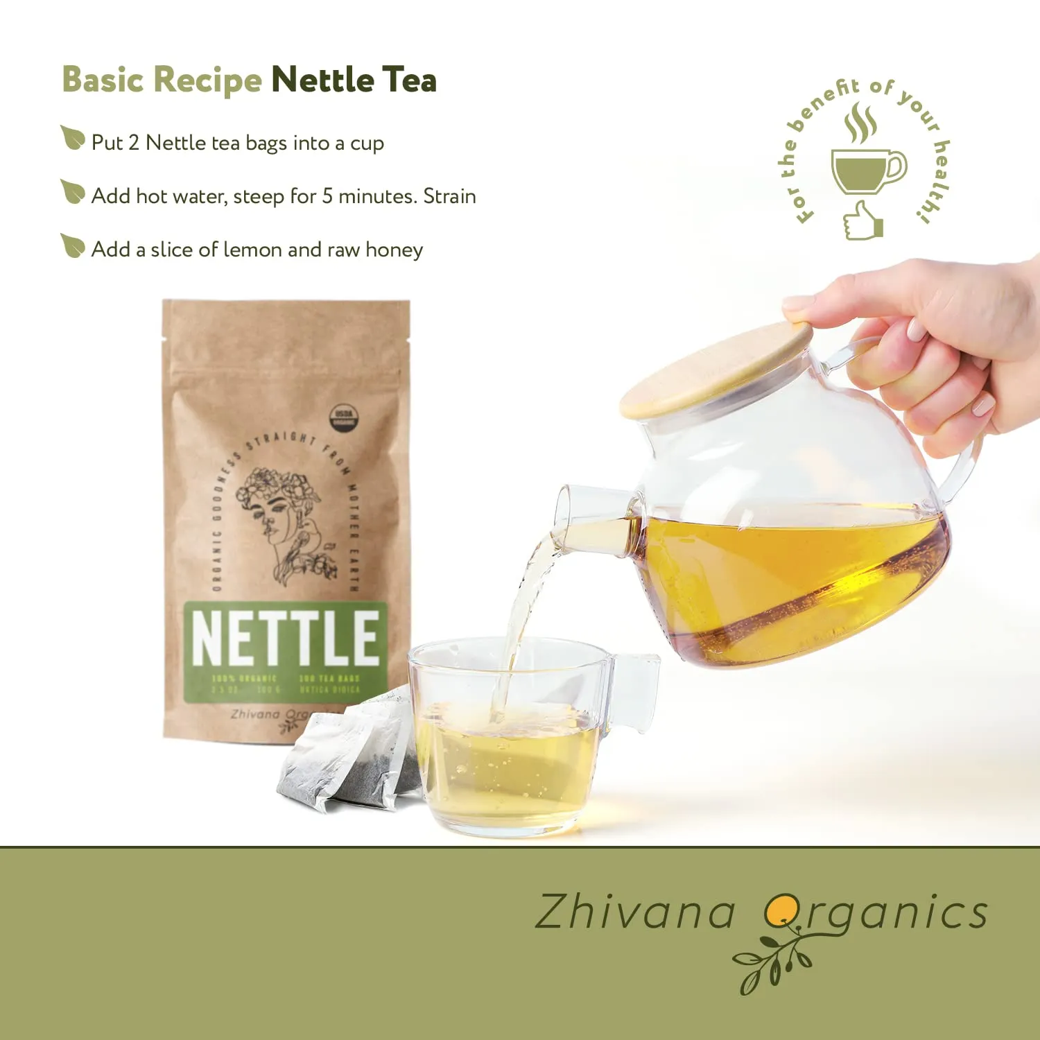 Stinging Nettle Tea Organic (100 Tea Bags) - Stinging Nettle Leaf, Ortiga Verde Organica, Urtica Tea
