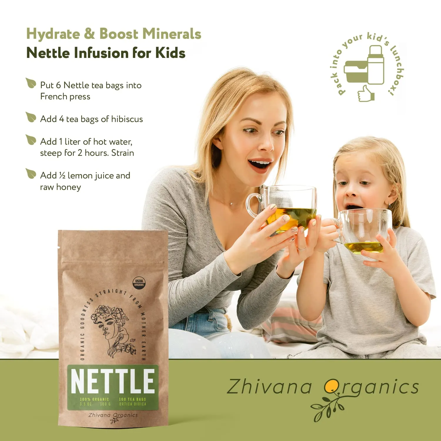 Stinging Nettle Tea Organic (100 Tea Bags) - Stinging Nettle Leaf, Ortiga Verde Organica, Urtica Tea