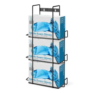Stock Your Home (Black Metal Triple Gloves Dispenser Tissue Box Shelf, Glove Box Holder Wall Mount, For Kitchen, Cleaning Closet, Lab, Exam, Office