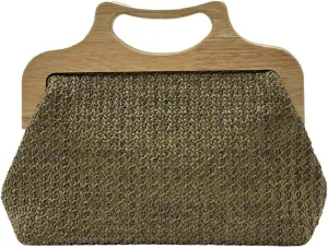 Straw Clutch for Women PP Straw Top-handle Wooden Purses Handbag Crossbody Bag for Beach Summer Travel 2025