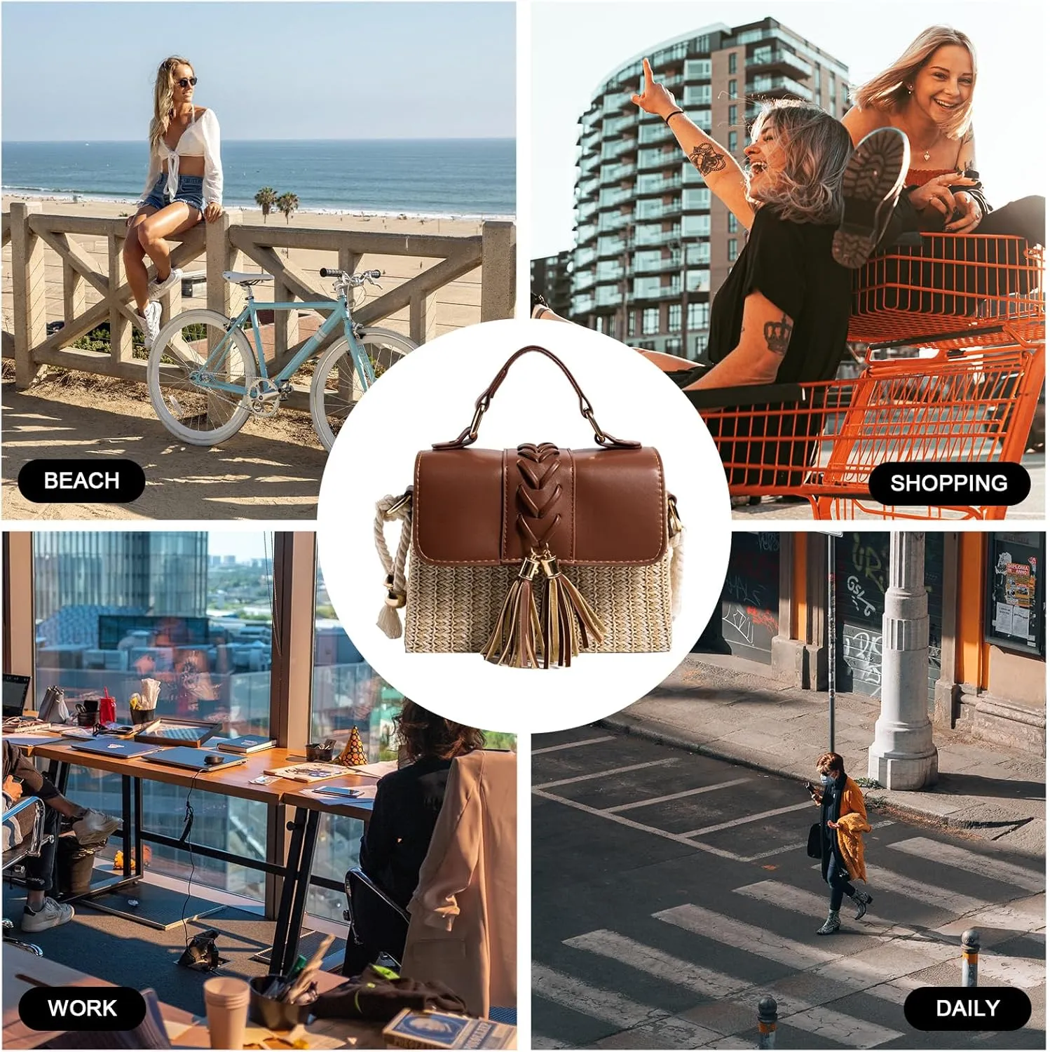 Straw Crossbody Bags for Women Summer Straw Clutch Bag Woven Beach Purse Vacation Handbags