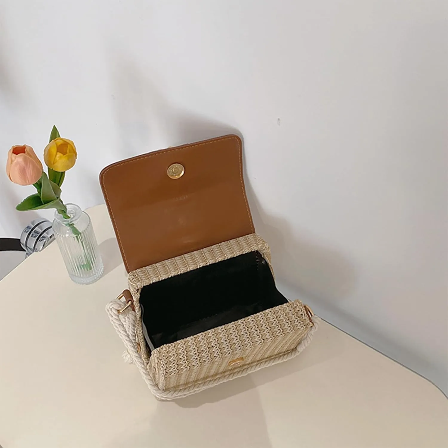 Straw Crossbody Bags for Women Summer Straw Clutch Bag Woven Beach Purse Vacation Handbags
