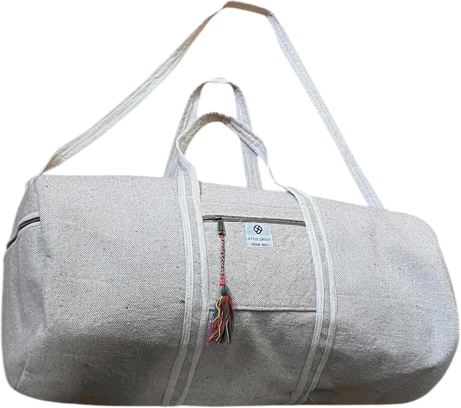 Style Savvy Hemp Gym bag/Travel Duffle Bag adjustable Shoulder Strap Gym, Swimming, Yoga, Sports, weekender bag 21.5x 11 x11 Inches, 35 LitersHemp Gym Bag adjustable strap,pockets with zipper (Large)