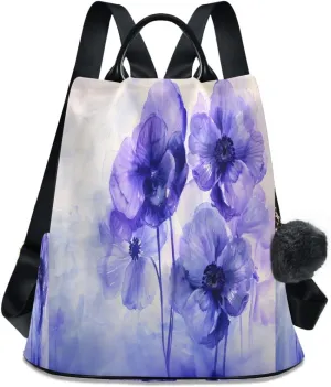 SUABO Purple and Blue Flowers Women Backpack Purse Anti-theft Casual Shoulder Bag Fashion Ladies Bags