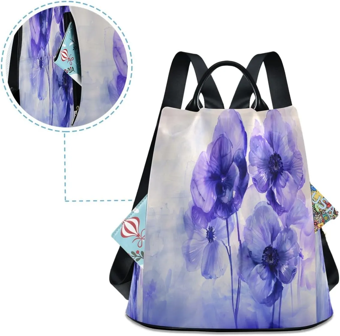 SUABO Purple and Blue Flowers Women Backpack Purse Anti-theft Casual Shoulder Bag Fashion Ladies Bags