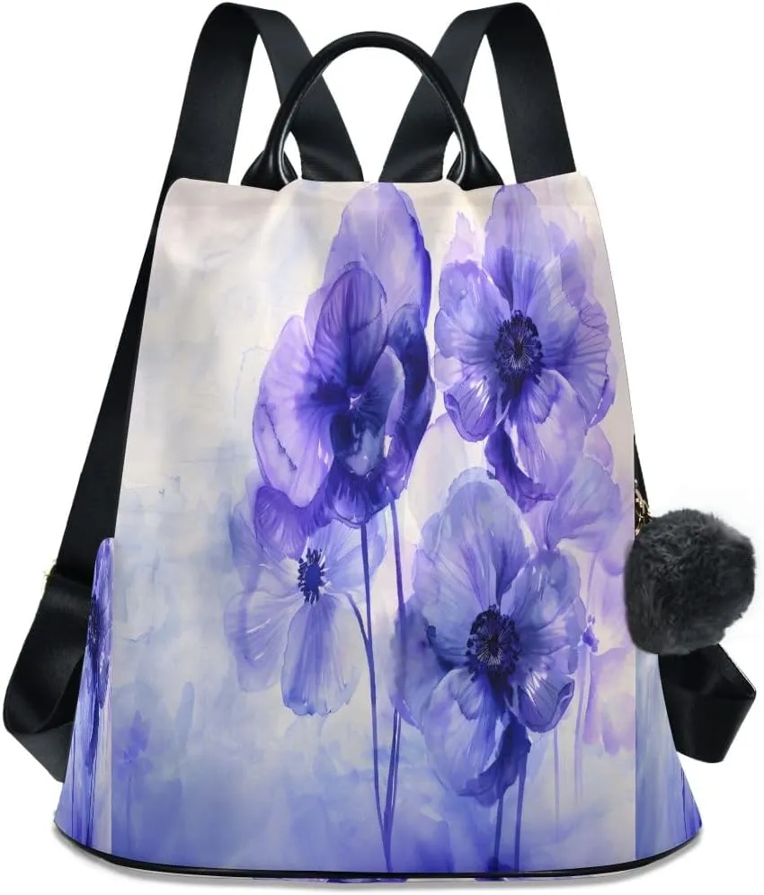 SUABO Purple and Blue Flowers Women Backpack Purse Anti-theft Casual Shoulder Bag Fashion Ladies Bags