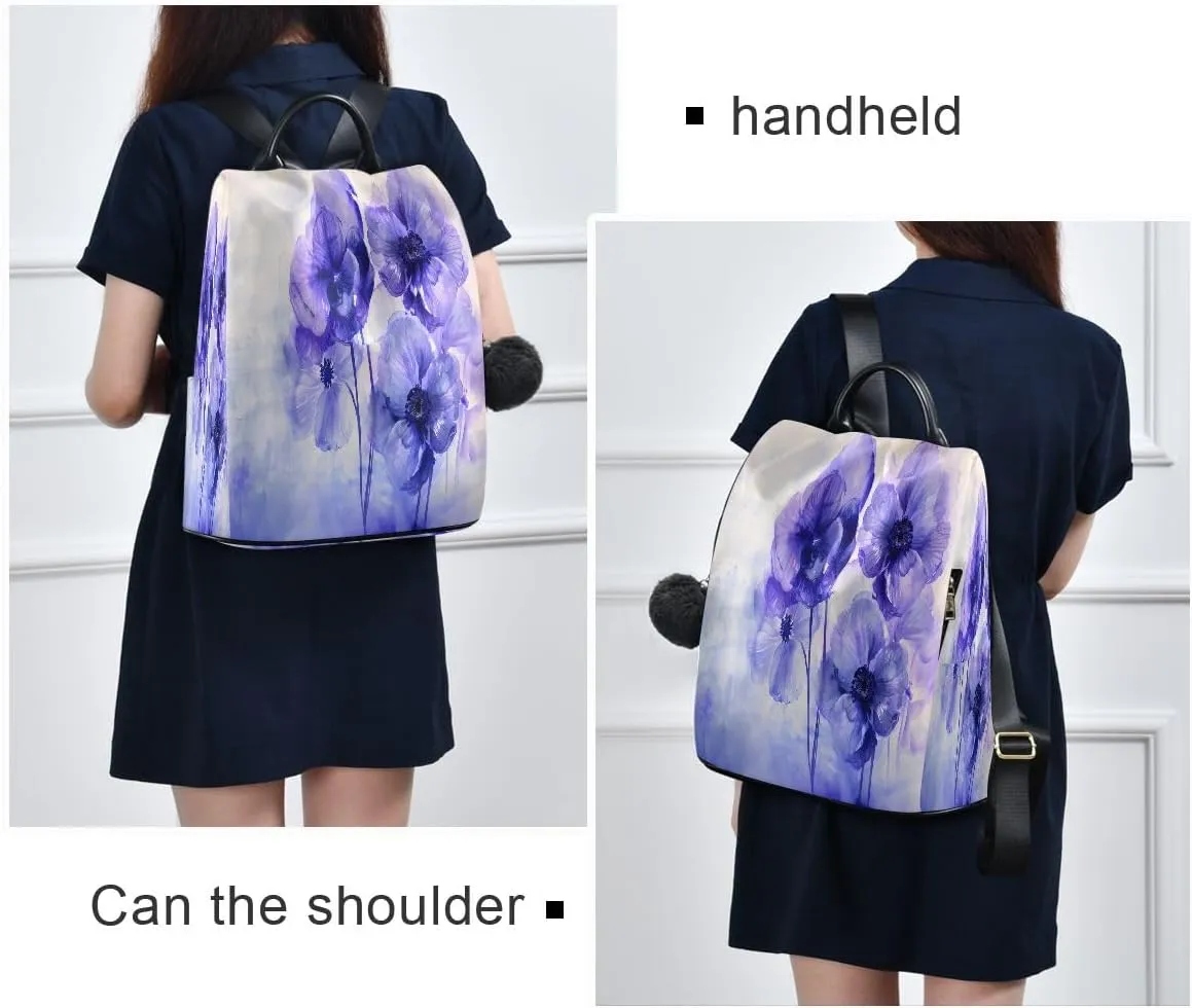 SUABO Purple and Blue Flowers Women Backpack Purse Anti-theft Casual Shoulder Bag Fashion Ladies Bags