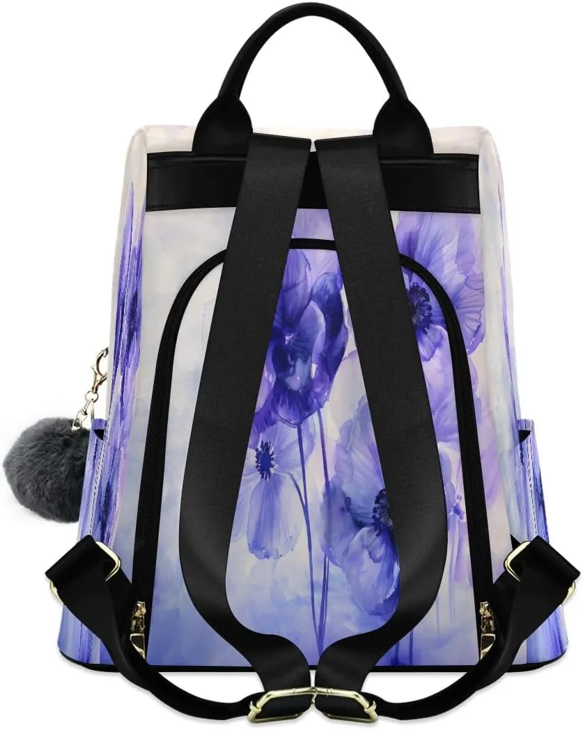 SUABO Purple and Blue Flowers Women Backpack Purse Anti-theft Casual Shoulder Bag Fashion Ladies Bags