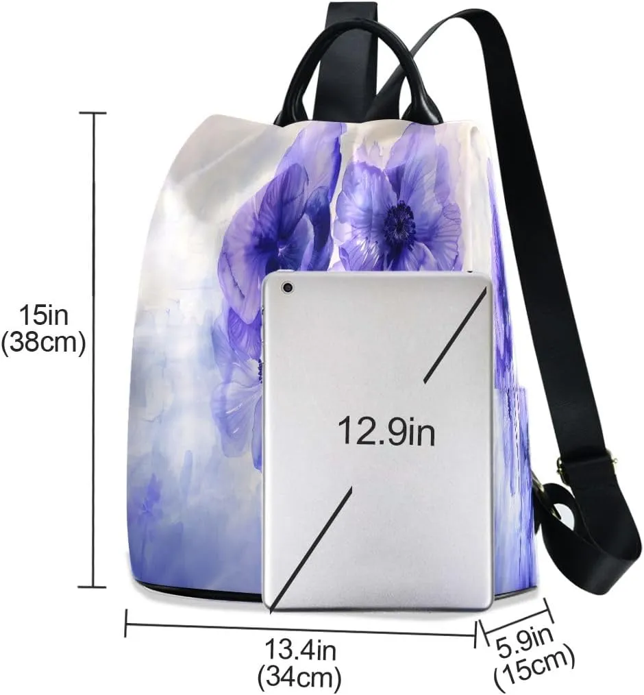 SUABO Purple and Blue Flowers Women Backpack Purse Anti-theft Casual Shoulder Bag Fashion Ladies Bags