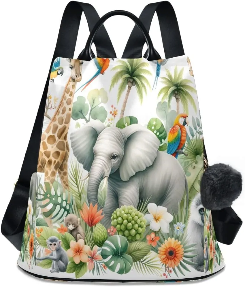 SUABO Watercolor Composition with African Animals and Natural Elements Women Backpack Purse Anti-theft Casual Shoulder Bag Fashion Ladies Bags