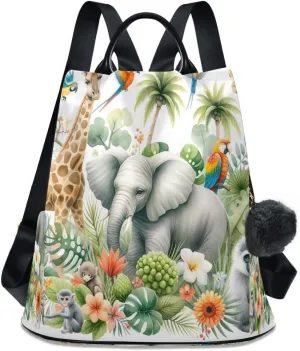 SUABO Watercolor Composition with African Animals and Natural Elements Women Backpack Purse Anti-theft Casual Shoulder Bag Fashion Ladies Bags