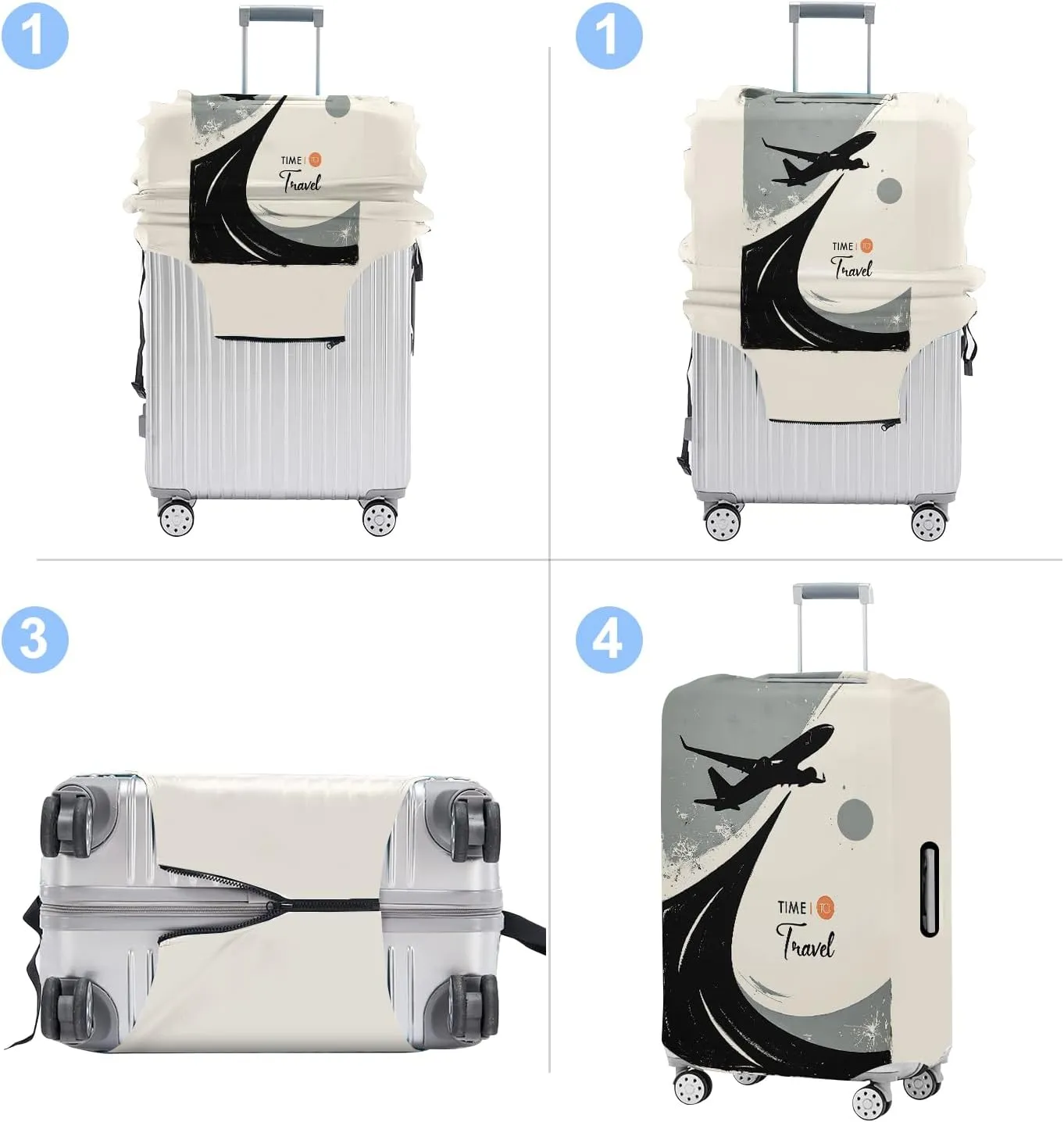 Suitcase Cover with Time to Travel Design, Luggage Protector, Fit for 22-25Inch Luggage Durable Travel Bag Cover with Zipper Closure