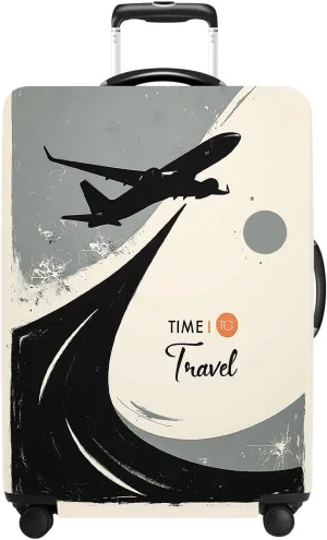 Suitcase Cover with Time to Travel Design, Luggage Protector, Fit for 22-25Inch Luggage Durable Travel Bag Cover with Zipper Closure