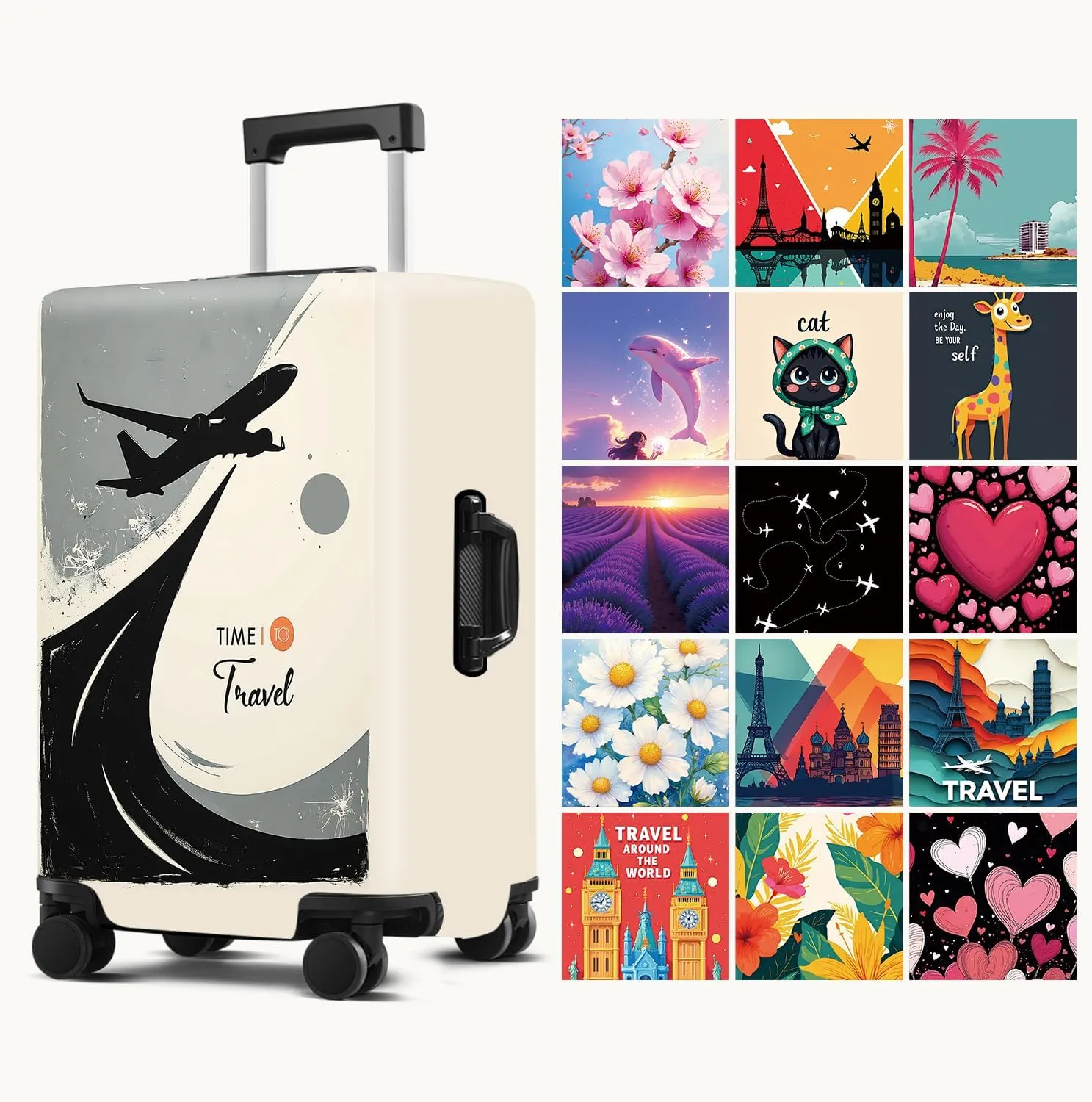 Suitcase Cover with Time to Travel Design, Luggage Protector, Fit for 22-25Inch Luggage Durable Travel Bag Cover with Zipper Closure