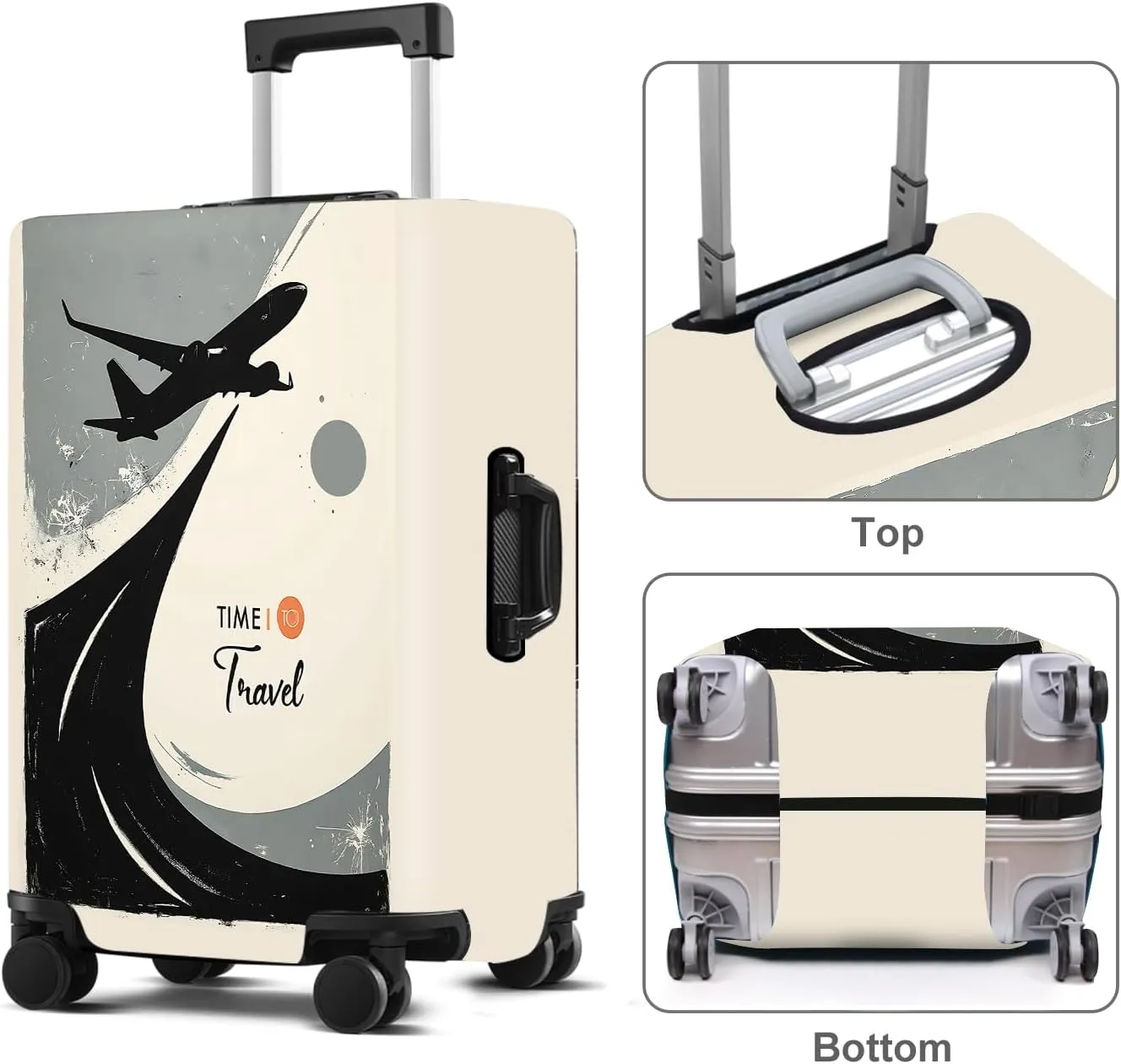 Suitcase Cover with Time to Travel Design, Luggage Protector, Fit for 22-25Inch Luggage Durable Travel Bag Cover with Zipper Closure