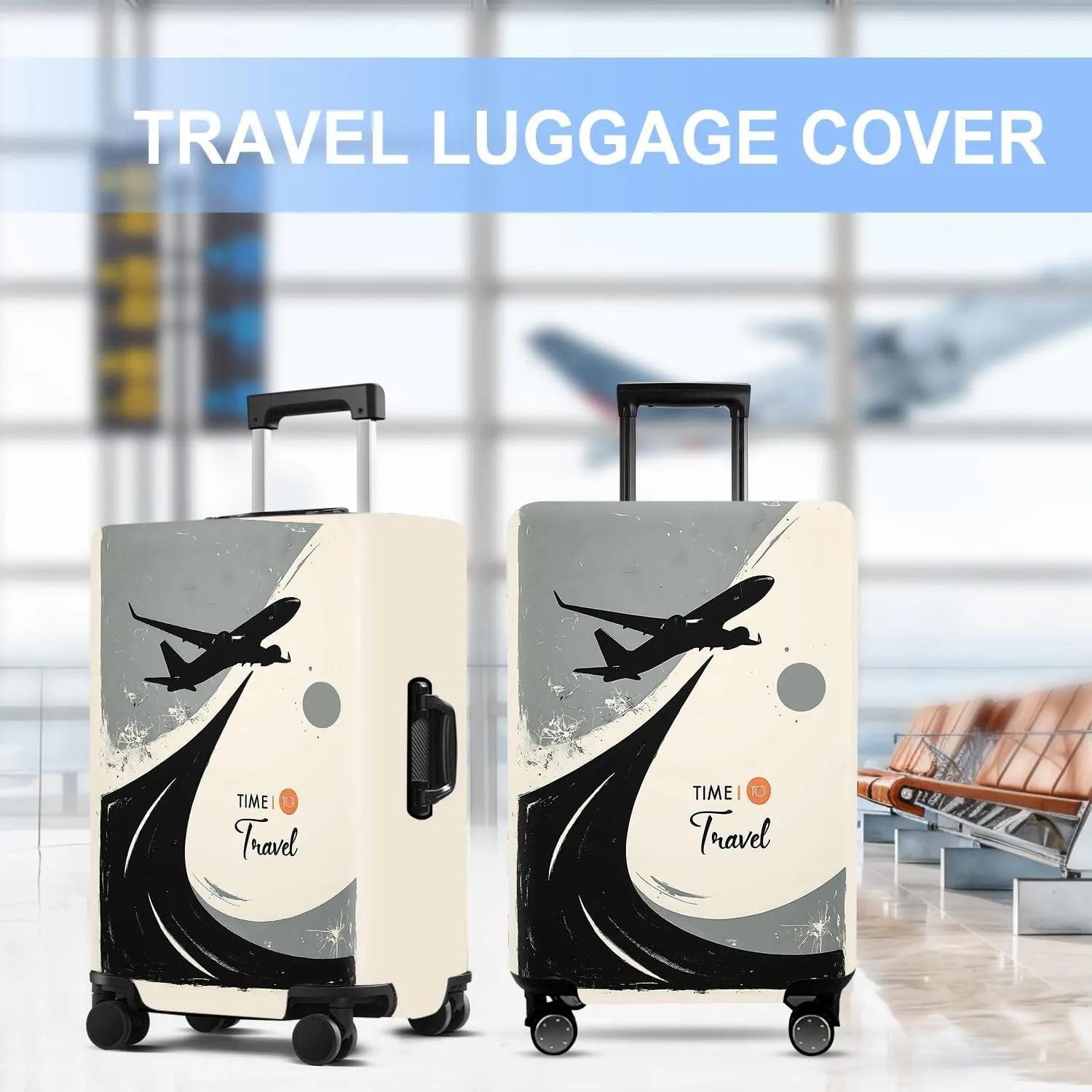 Suitcase Cover with Time to Travel Design, Luggage Protector, Fit for 22-25Inch Luggage Durable Travel Bag Cover with Zipper Closure