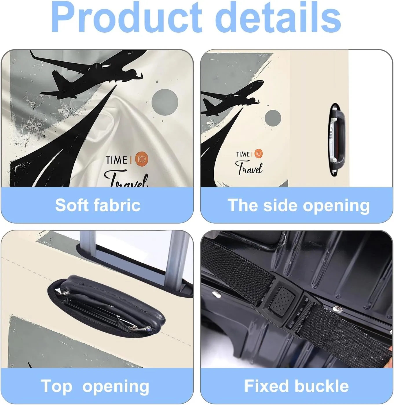 Suitcase Cover with Time to Travel Design, Luggage Protector, Fit for 22-25Inch Luggage Durable Travel Bag Cover with Zipper Closure