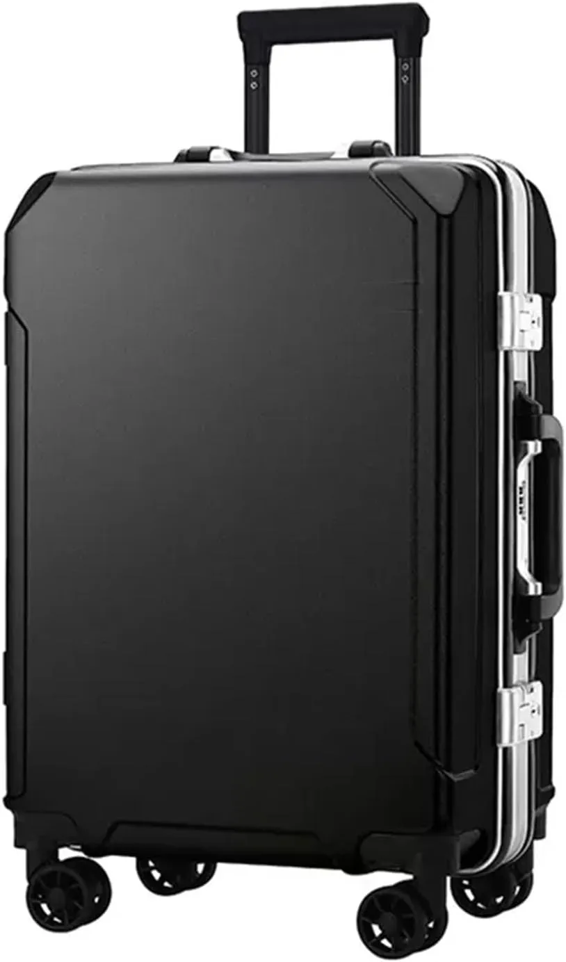 Suitcase Luggage with Spinner Wheels, Aluminum Frame Trolley Case, Dual Charging Ports, Combination Lock, 20in/22in/24in/26in Carry On,Black-20 in (Black 24 in)