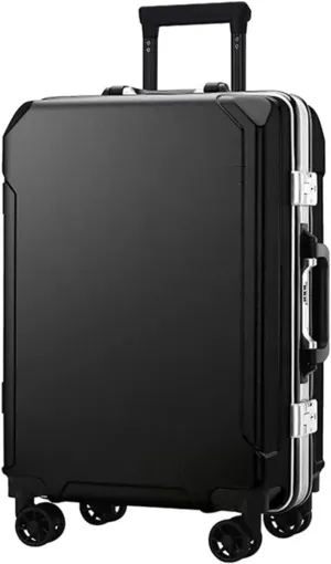 Suitcase Luggage with Spinner Wheels, Aluminum Frame Trolley Case, Dual Charging Ports, Combination Lock, 20in/22in/24in/26in Carry On,Black-20 in (Black 24 in)