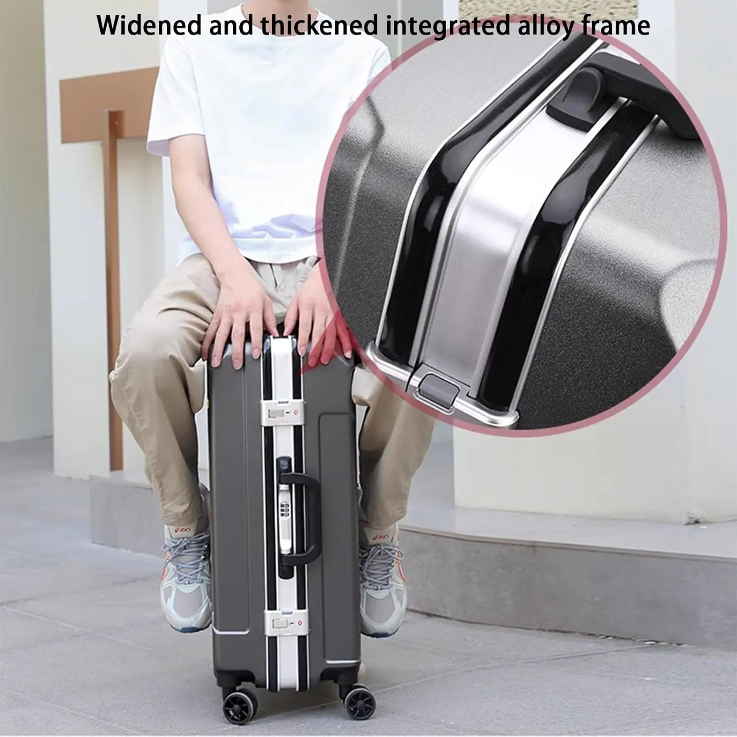 Suitcase Luggage with Spinner Wheels, Aluminum Frame Trolley Case, Dual Charging Ports, Combination Lock, 20in/22in/24in/26in Carry On,Black-20 in (Black 24 in)