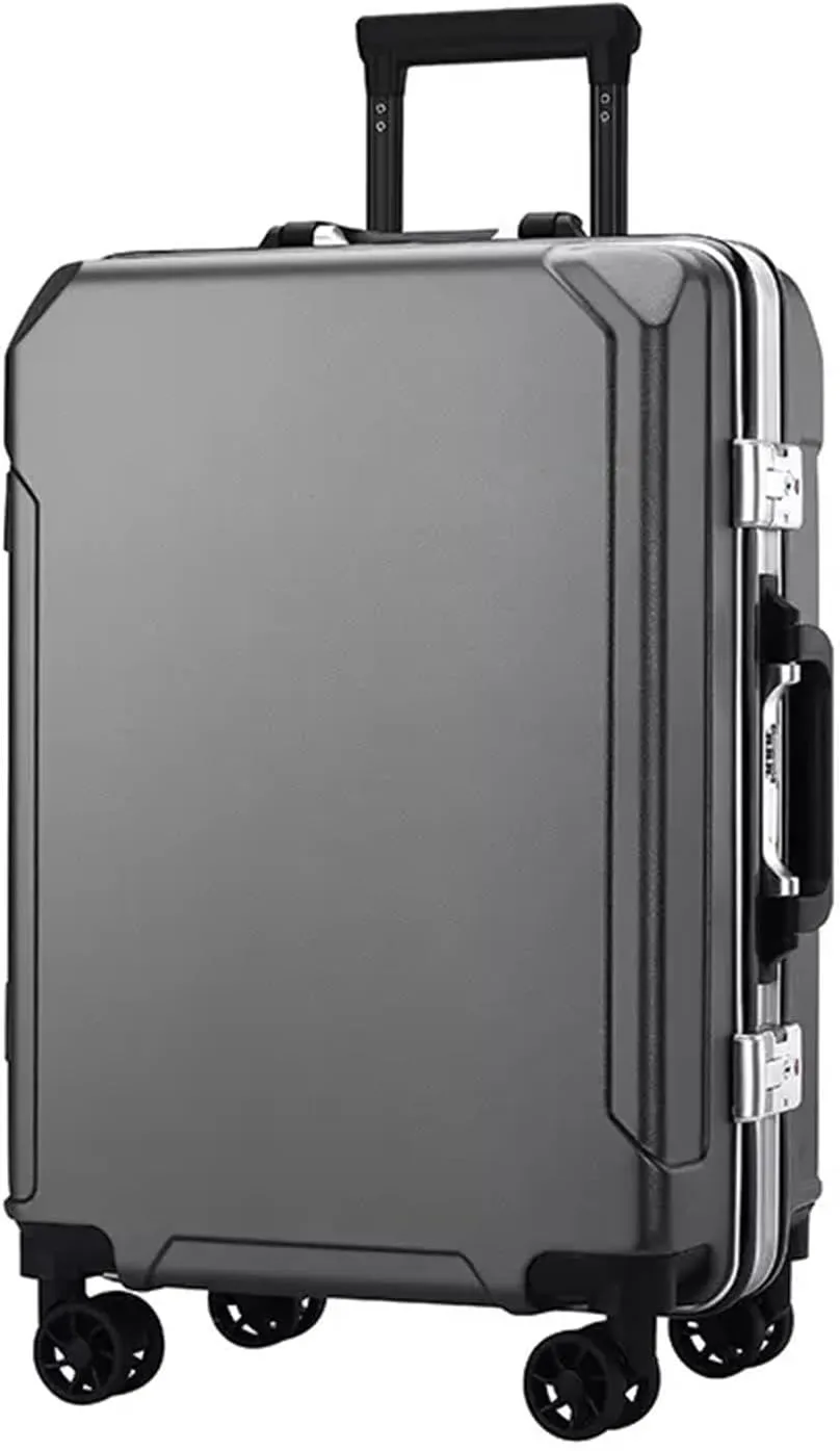 Suitcase Luggage with Spinner Wheels, Aluminum Frame Trolley Case, Dual Charging Ports, Combination Lock, 20in/22in/24in/26in Carry On,Black-20 in (Dark Gray 24 in)