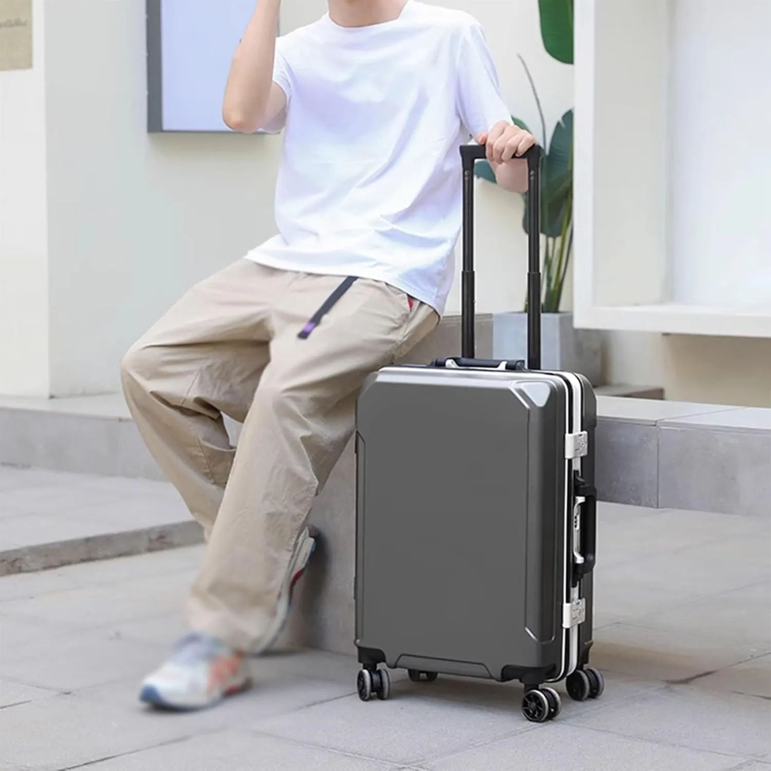 Suitcase Luggage with Spinner Wheels, Aluminum Frame Trolley Case, Dual Charging Ports, Combination Lock, 20in/22in/24in/26in Carry On,Black-20 in (Gold 24 in)