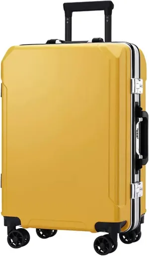 Suitcase Luggage with Spinner Wheels, Aluminum Frame Trolley Case, Dual Charging Ports, Combination Lock, 20in/22in/24in/26in Carry On,Black-20 in (Yellow 24 in)