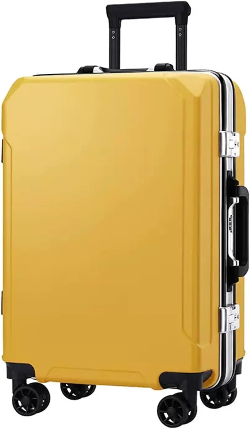 Suitcase Luggage with Spinner Wheels, Aluminum Frame Trolley Case, Dual Charging Ports, Combination Lock, 20in/22in/24in/26in Carry On,Black-20 in (Yellow 24 in)