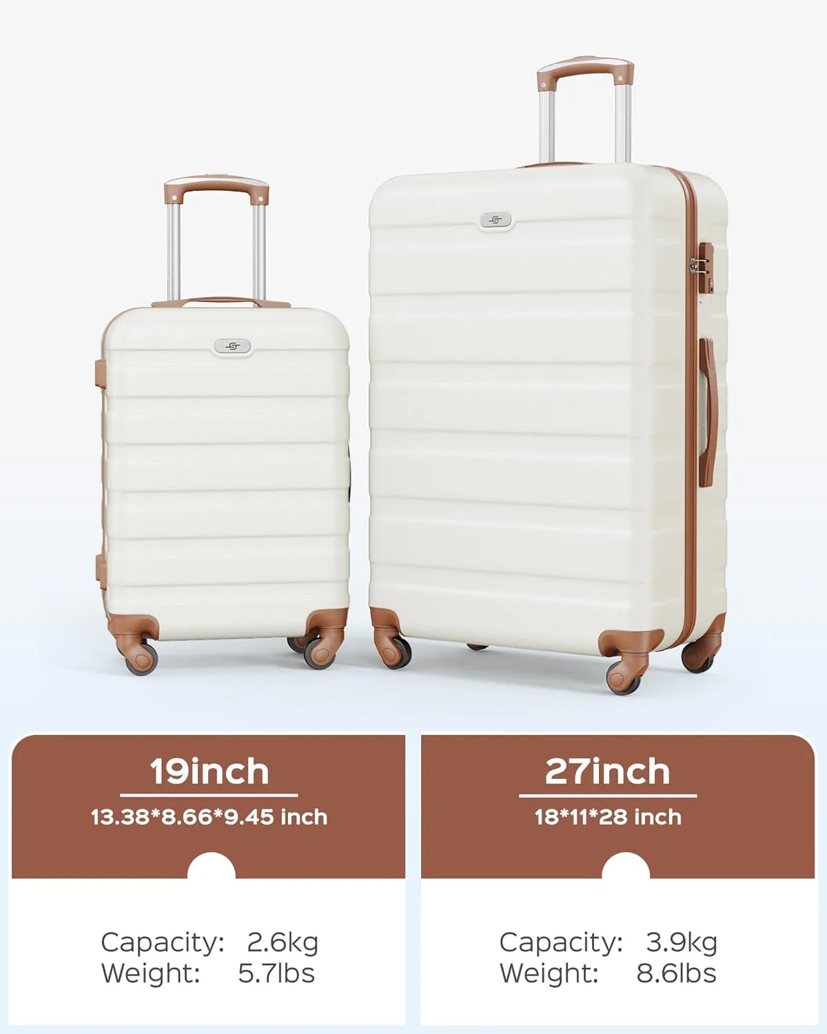Suitour 2 Piece Luggage Sets,Hard Shell Carry on Luggage and Lightweight 27 inch Checked Luggage for Travel (19 in/27in)
