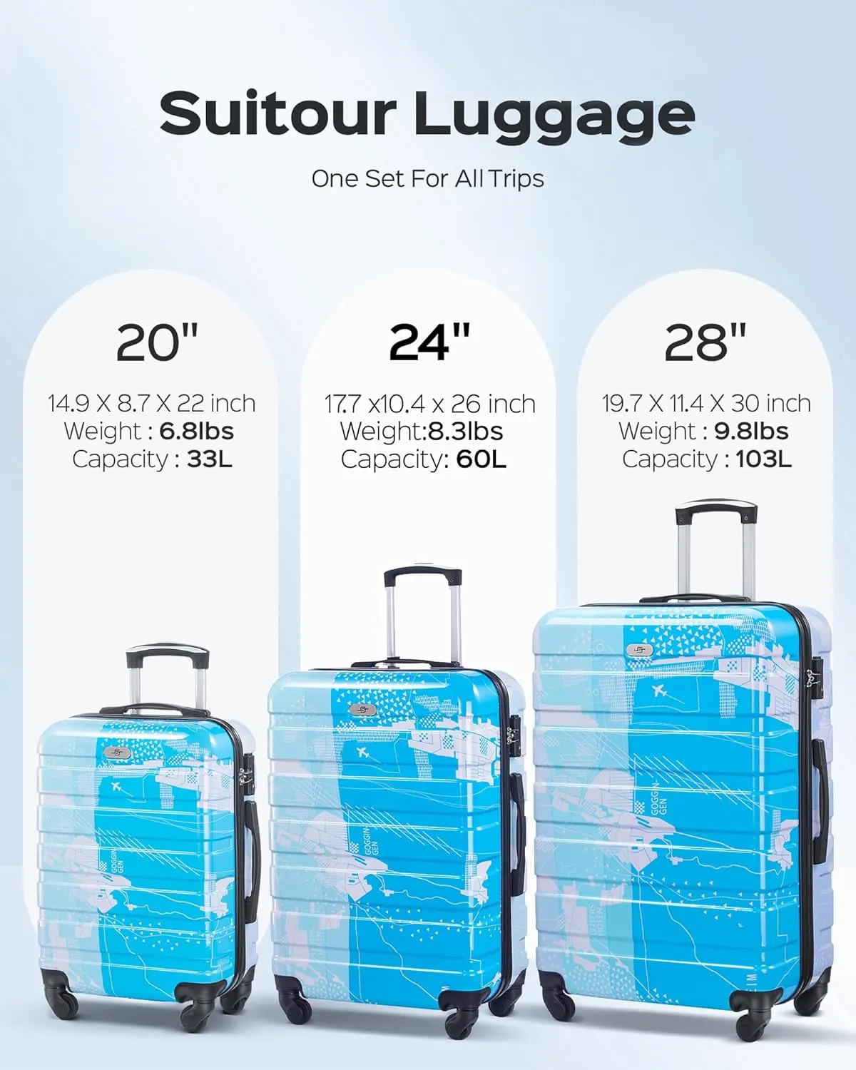 Suitour Luggage sets 2 piece,Hardside Lightweight 20 inch Carry on Suitcase and 28 inch Luggage with Spinner Wheels(20in/28in)