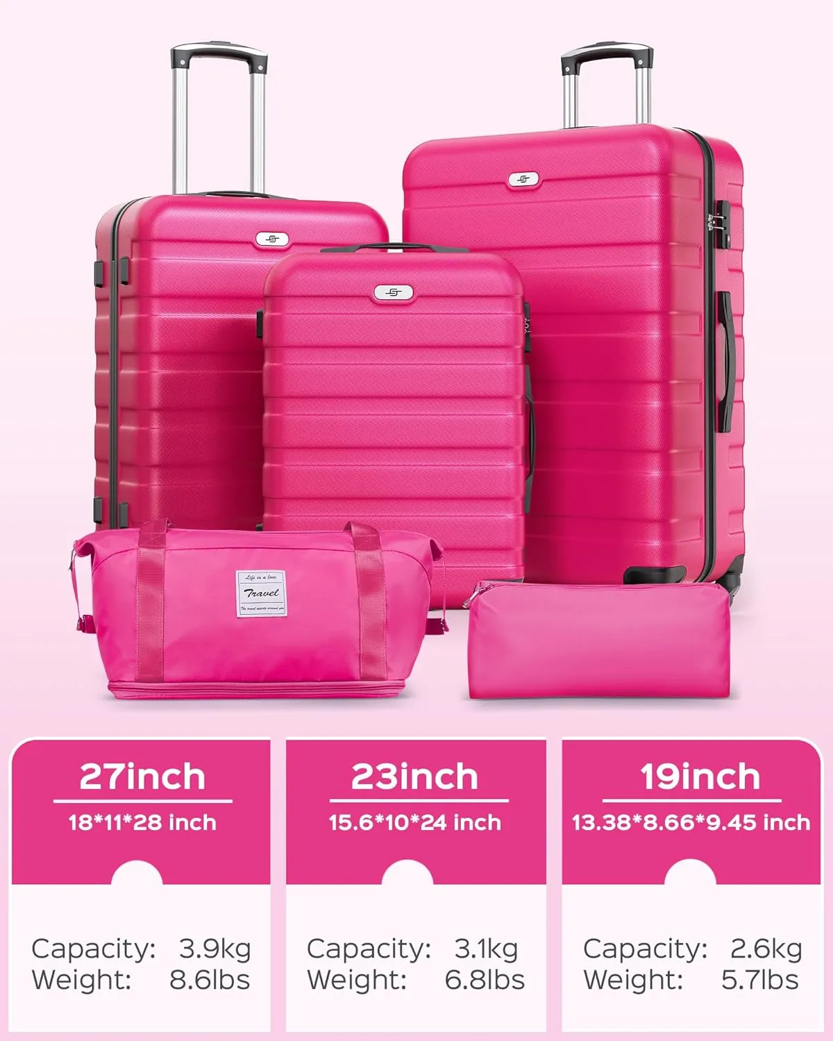 Suitour Luggage Sets 5 Piece Hardshell Suitcases with Spinner Wheels TSA Lock, Lightweight ABS Carry On Suitcase Set for Travel Business