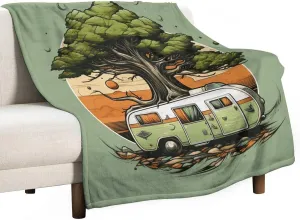 Summer Throw Blanket Camper Morden Trailer Travel with Tree Lightweight Super Soft Cozy Luxury Bed Blanket Microfiber Rustic Funny Cute Cartoon Drawing Travel Trailer Camper Blanket 40"x50"