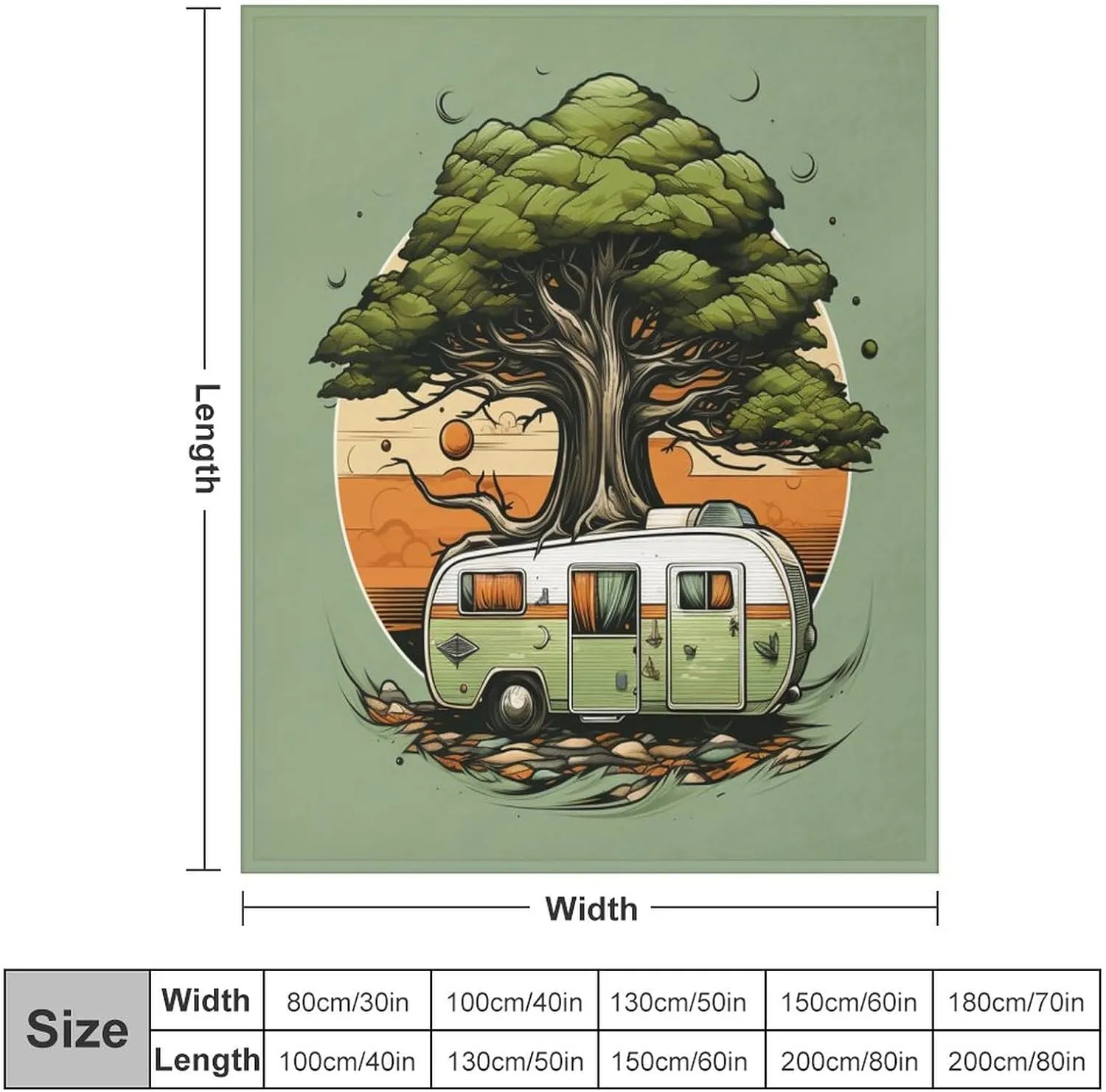 Summer Throw Blanket Camper Morden Trailer Travel with Tree Lightweight Super Soft Cozy Luxury Bed Blanket Microfiber Rustic Funny Cute Cartoon Drawing Travel Trailer Camper Blanket 40"x50"