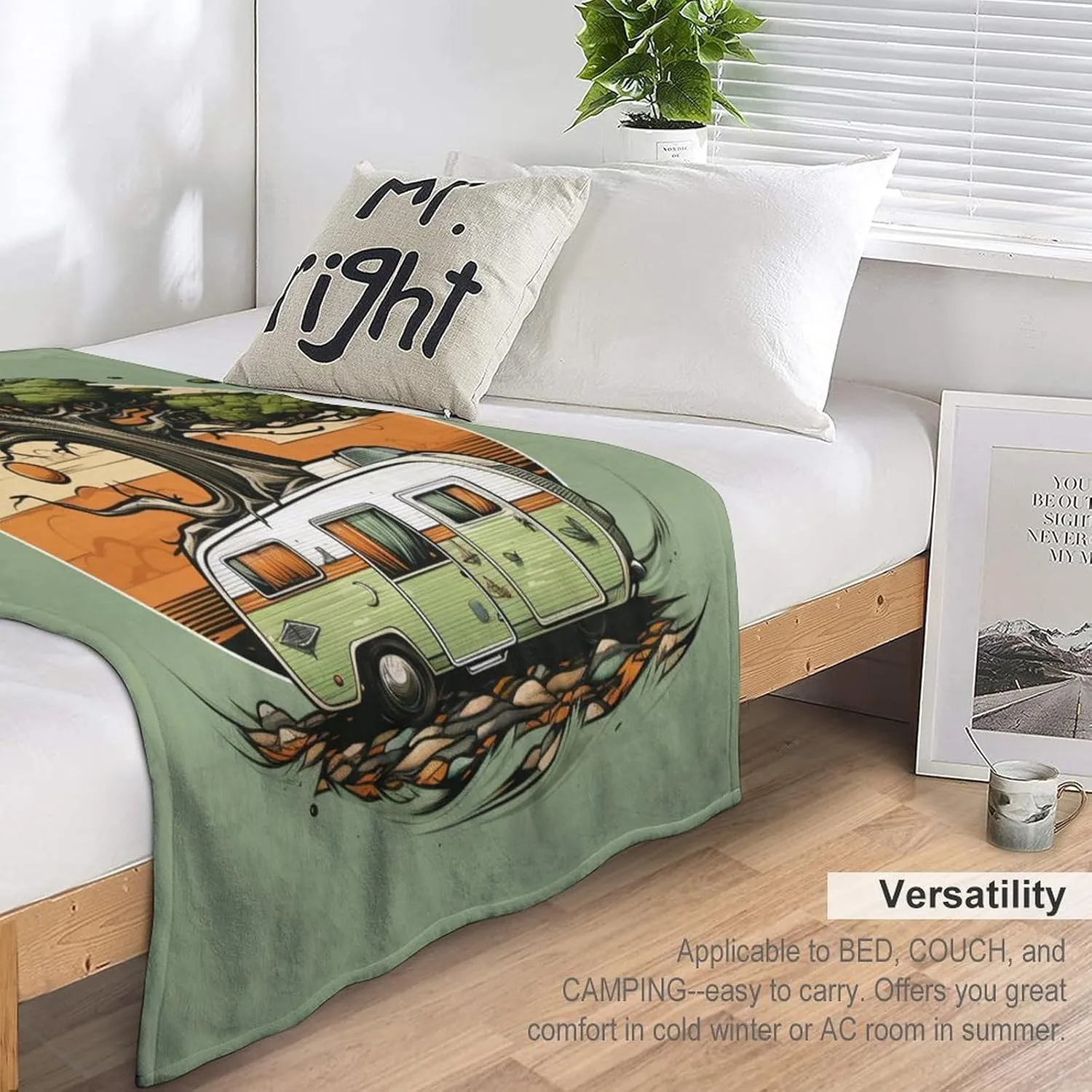Summer Throw Blanket Camper Morden Trailer Travel with Tree Lightweight Super Soft Cozy Luxury Bed Blanket Microfiber Rustic Funny Cute Cartoon Drawing Travel Trailer Camper Blanket 40"x50"