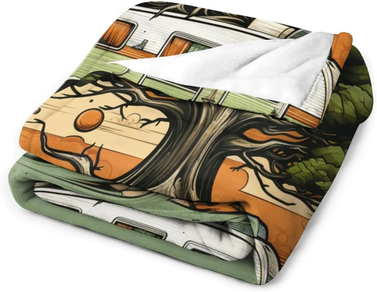 Summer Throw Blanket Camper Morden Trailer Travel with Tree Lightweight Super Soft Cozy Luxury Bed Blanket Microfiber Rustic Funny Cute Cartoon Drawing Travel Trailer Camper Blanket 40"x50"