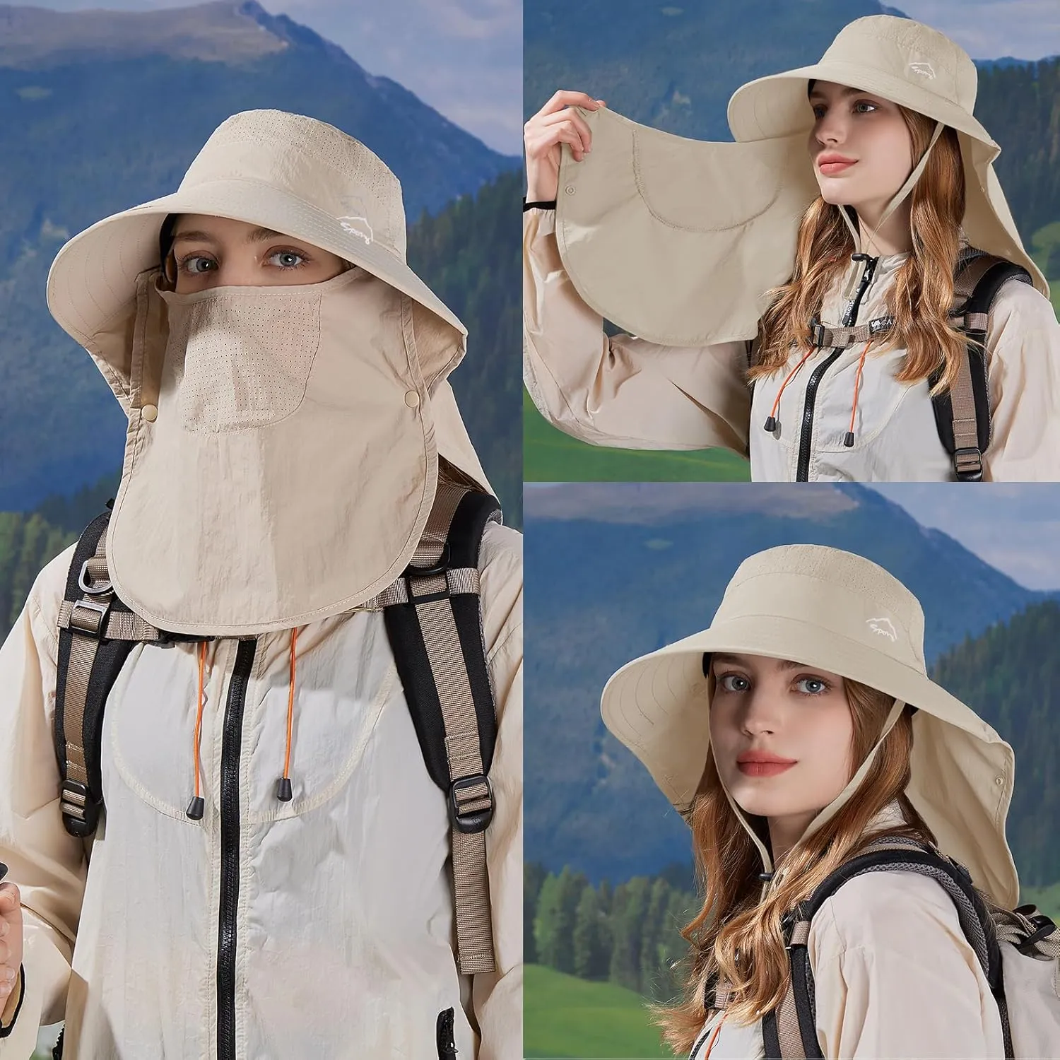 Sun Hat for Men Women with Neck Flap,UPF 50  UV Protective Hiking Fishing Hats,Wide Brim Sun Hat for Women&Men