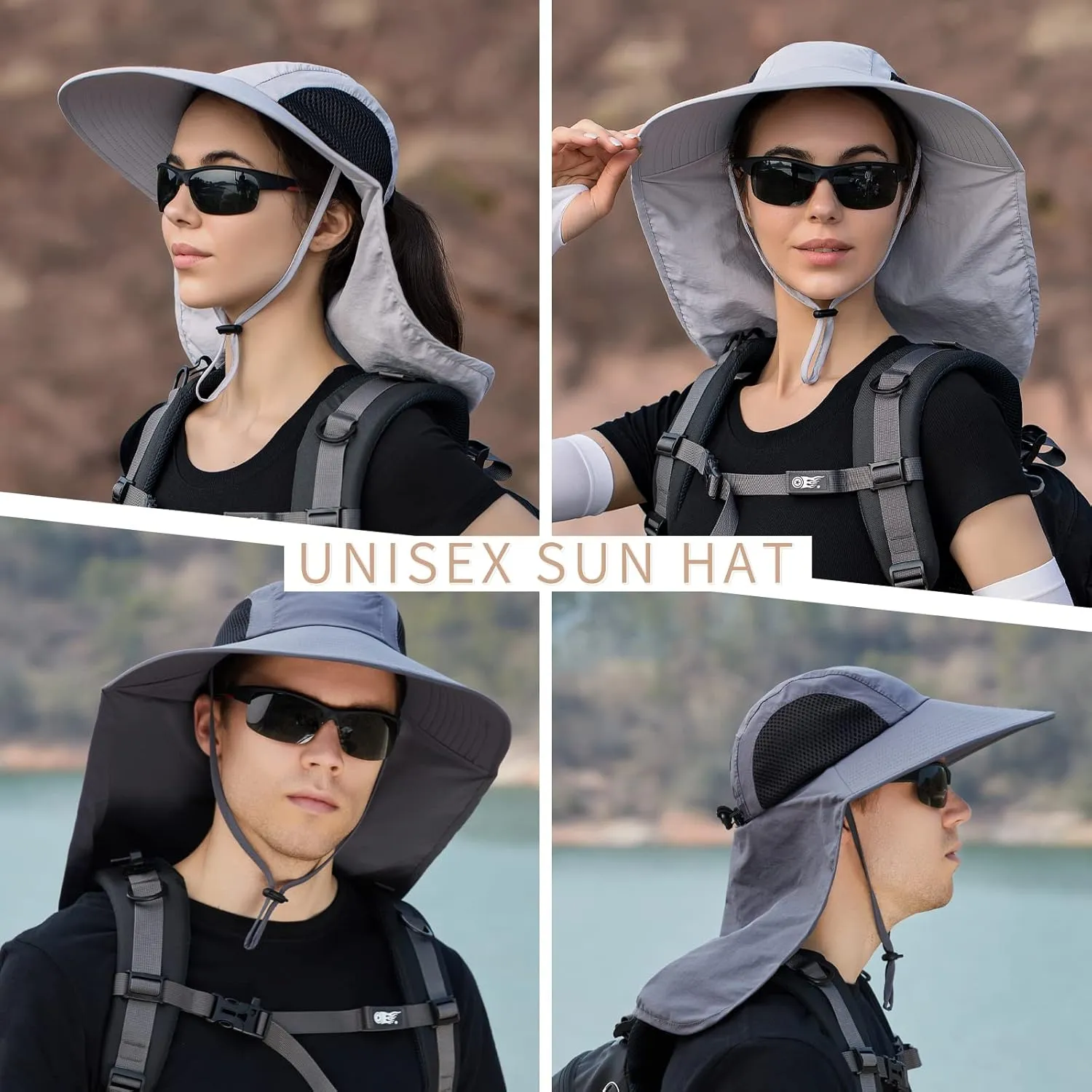 Sun Hat for Men Women with Neck Flap,UPF 50  UV Protective Hiking Fishing Hats,Wide Brim Sun Hat for Women&Men