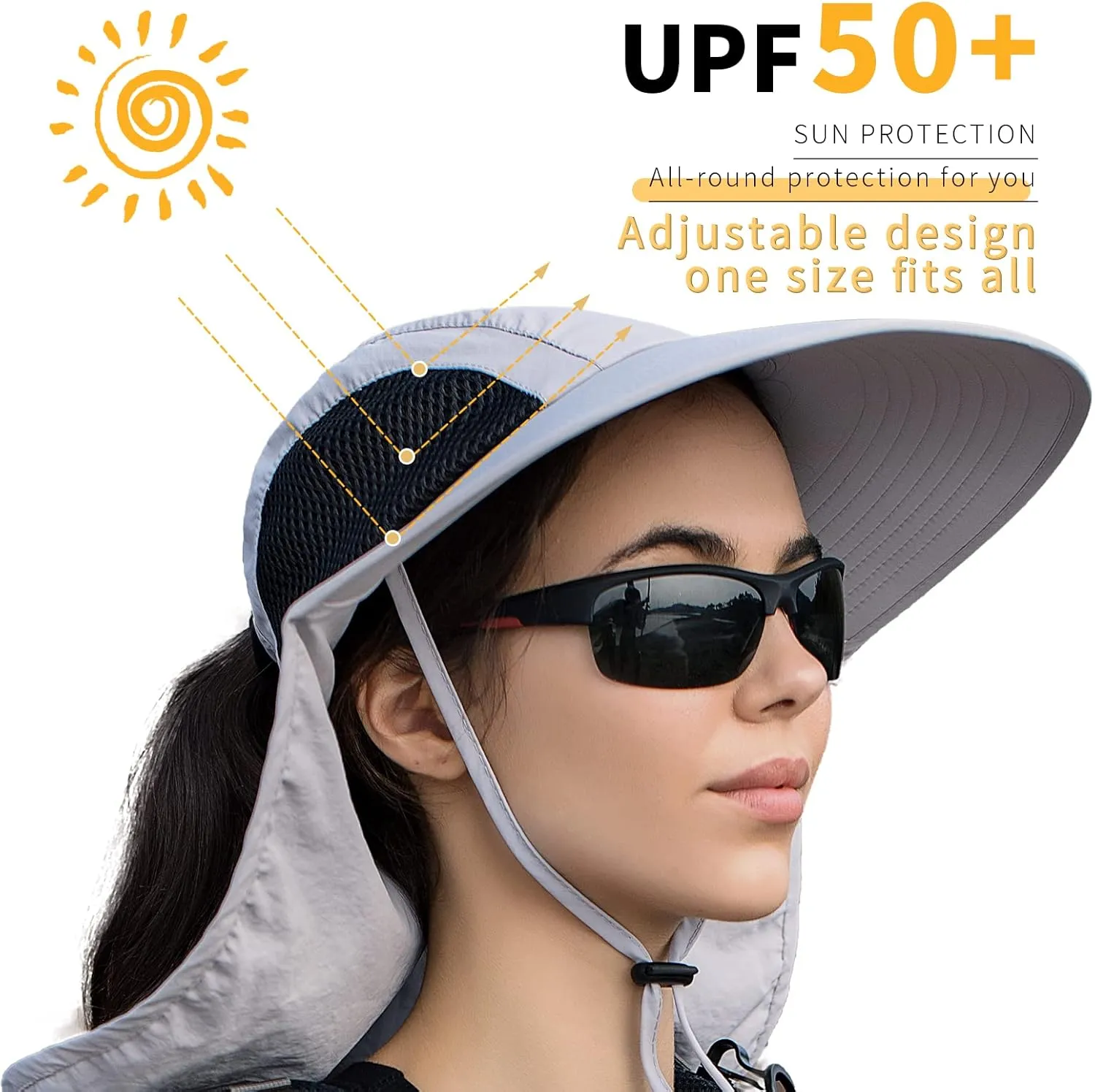 Sun Hat for Men Women with Neck Flap,UPF 50  UV Protective Hiking Fishing Hats,Wide Brim Sun Hat for Women&Men