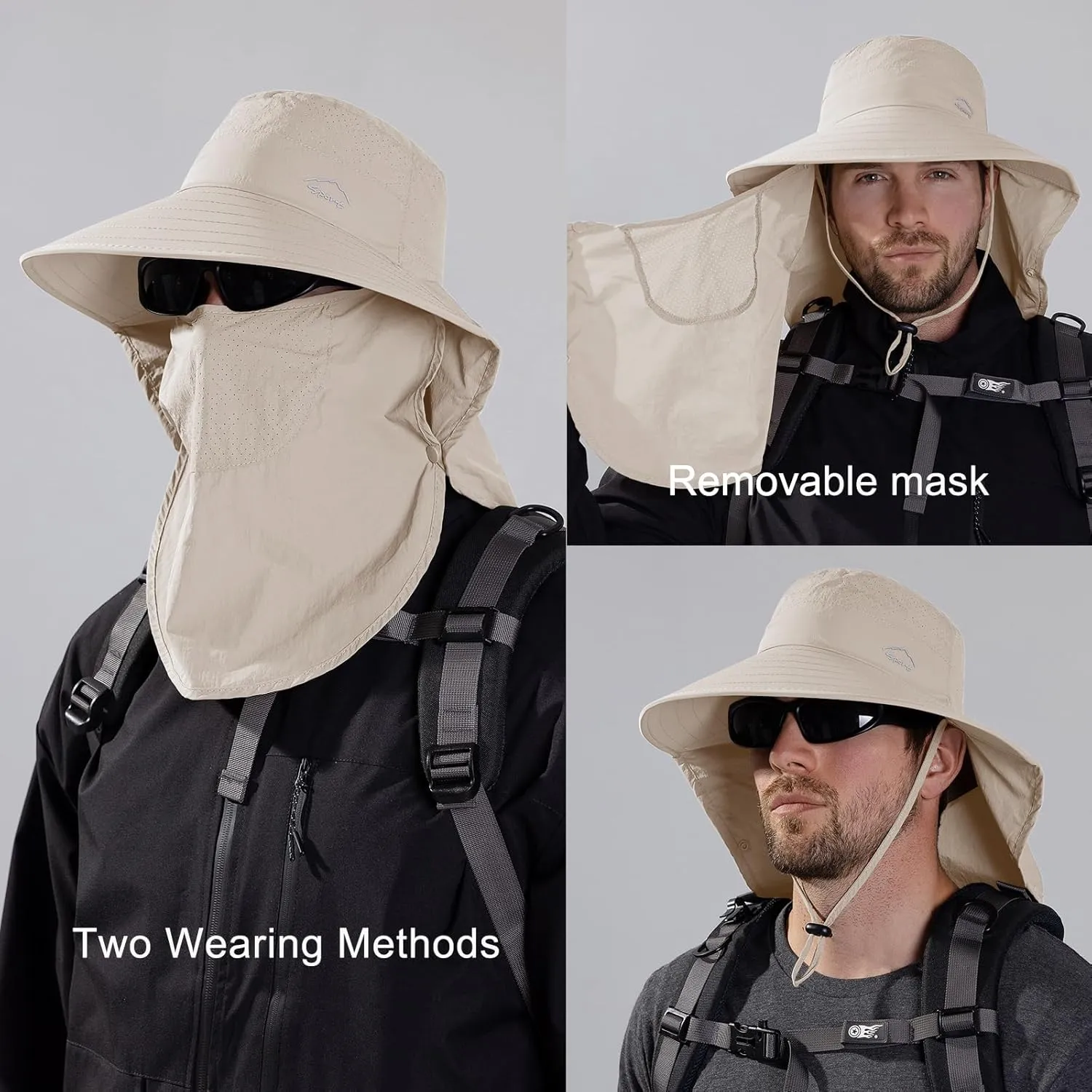 Sun Hat for Men Women with Neck Flap,UPF 50  UV Protective Hiking Fishing Hats,Wide Brim Sun Hat for Women&Men