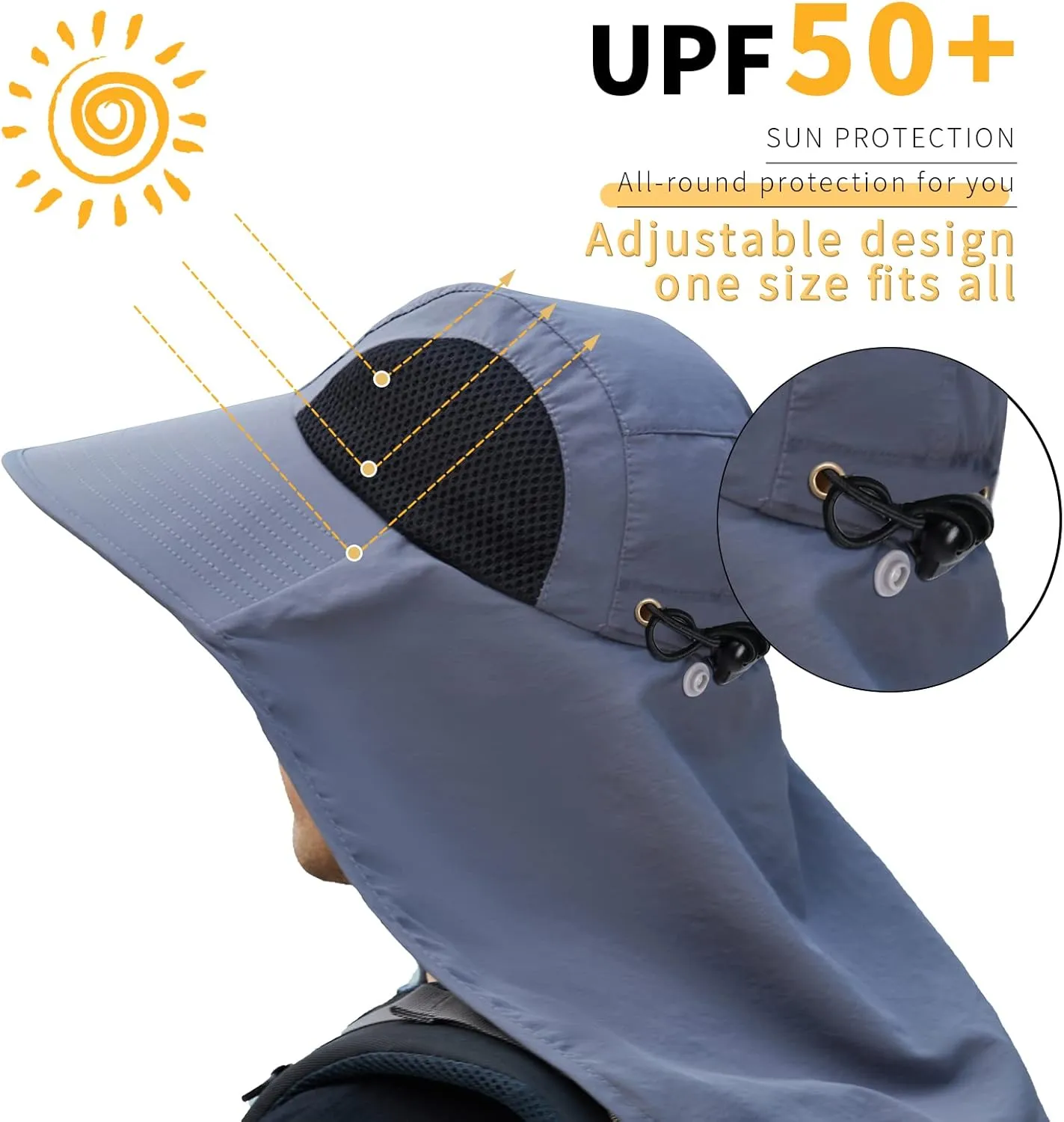 Sun Hat for Men Women with Neck Flap,UPF 50  UV Protective Hiking Fishing Hats,Wide Brim Sun Hat for Women&Men