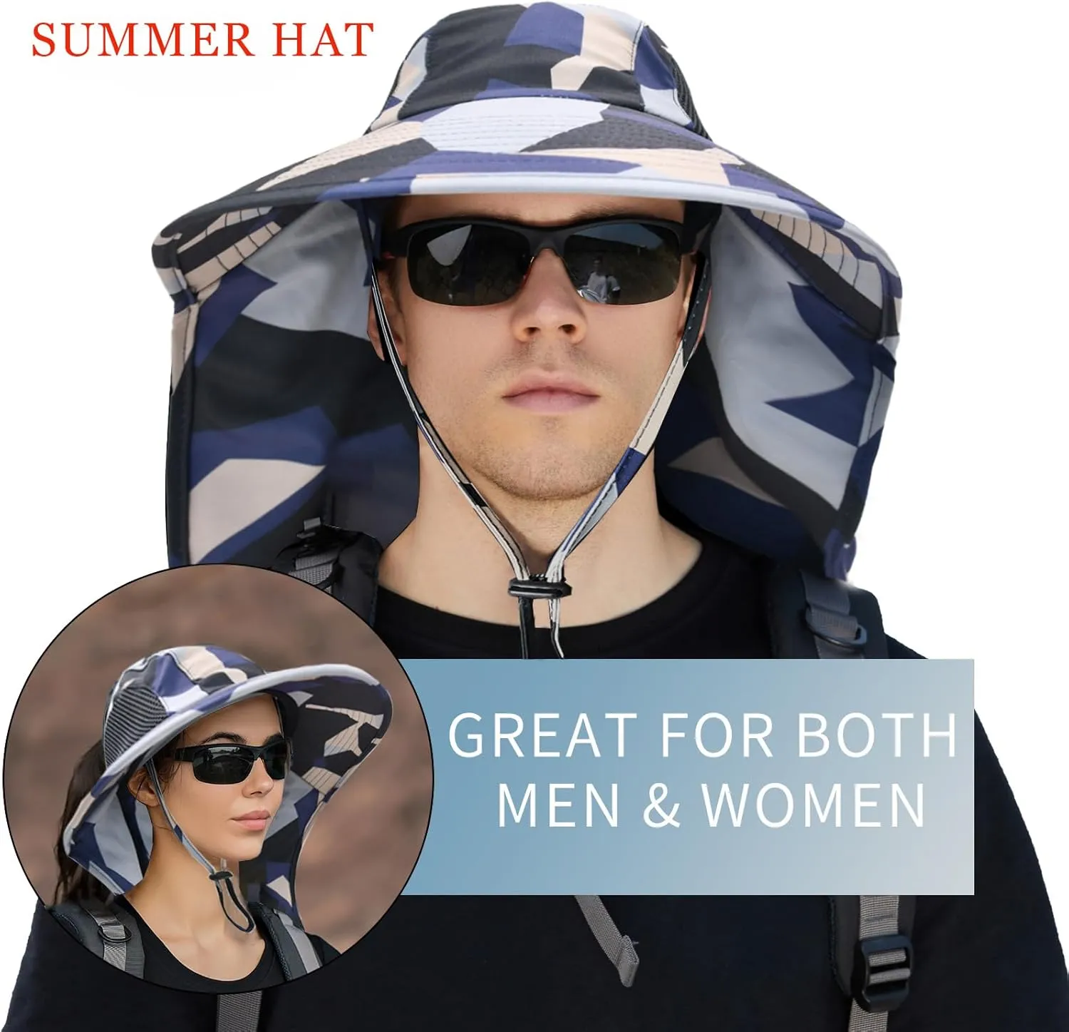 Sun Hat for Men Women with Neck Flap,UPF 50  UV Protective Hiking Fishing Hats,Wide Brim Sun Hat for Women&Men