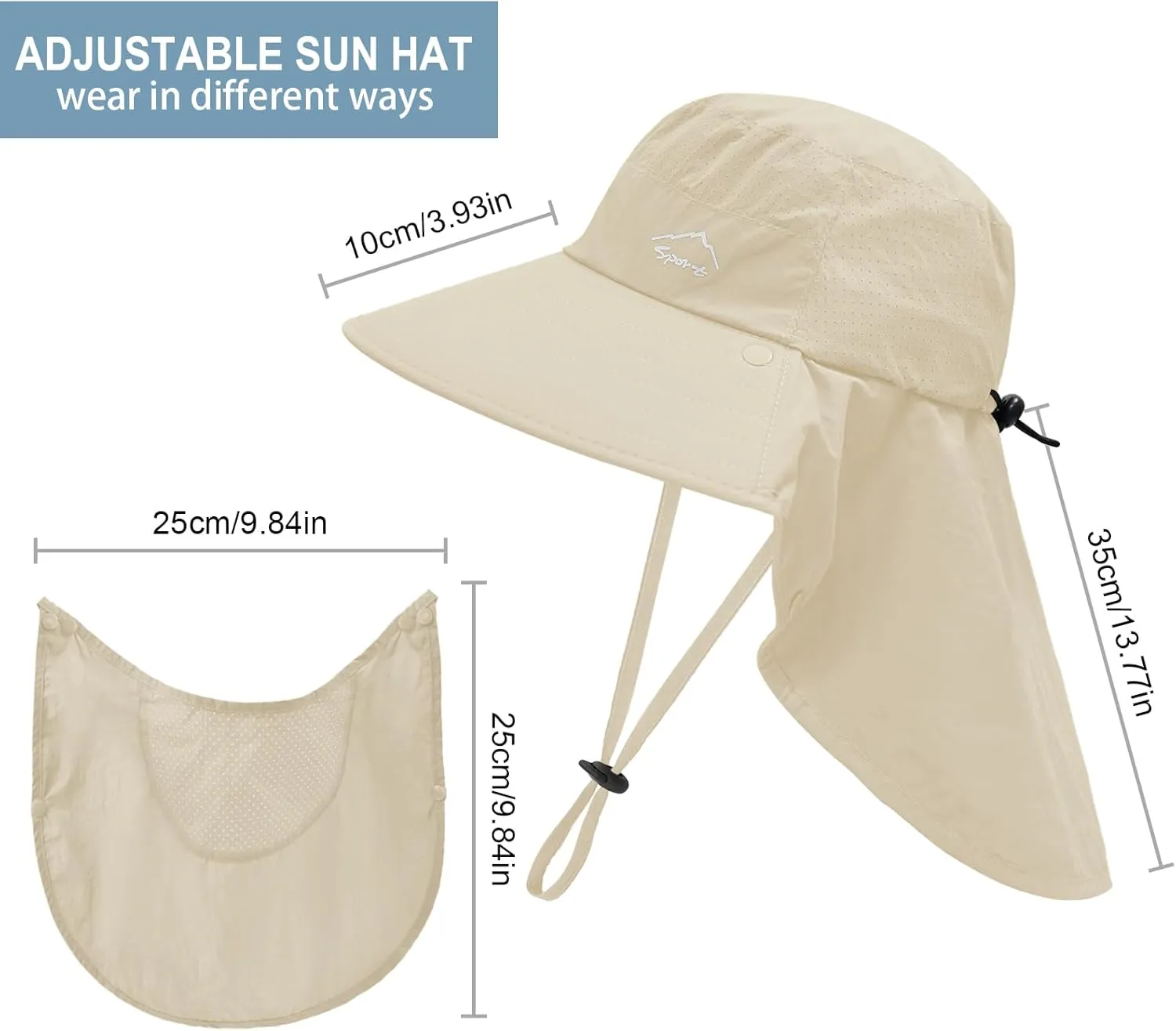 Sun Hat for Men Women with Neck Flap,UPF 50  UV Protective Hiking Fishing Hats,Wide Brim Sun Hat for Women&Men